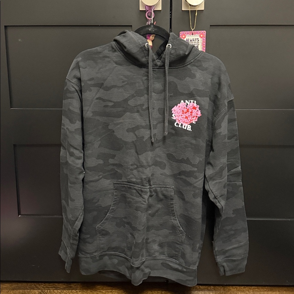Anti Social Social Club Gray Camo Hoodie with Pink Floral Design - Picture 2 of 2